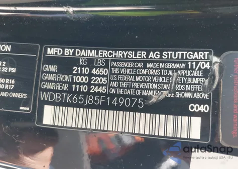 2005 Mercedes-Benz Clk 320 z USA, uszkodzony, nr VIN WDBTK65J85F149075